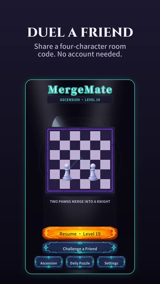 MergeMate home screen with Challenge a Friend and Daily Puzzle